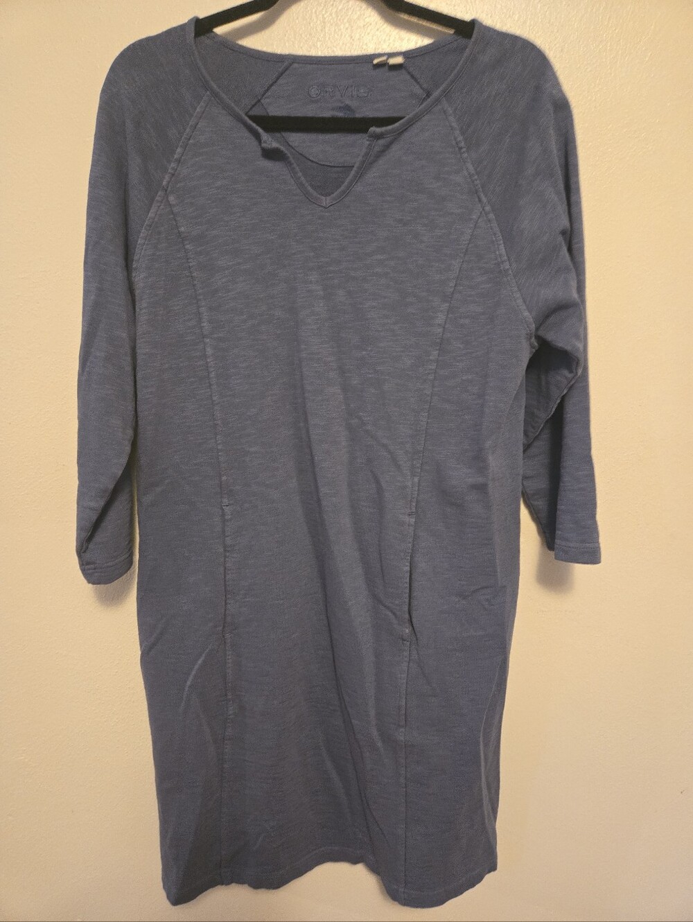 ORVIS Knee Length Casual Cotton Shirt Dress Pockets Blue M